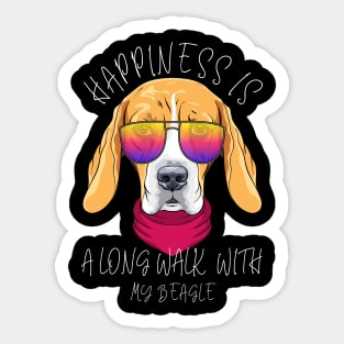 Happiness Is A Long Walk With My Beagle Sticker